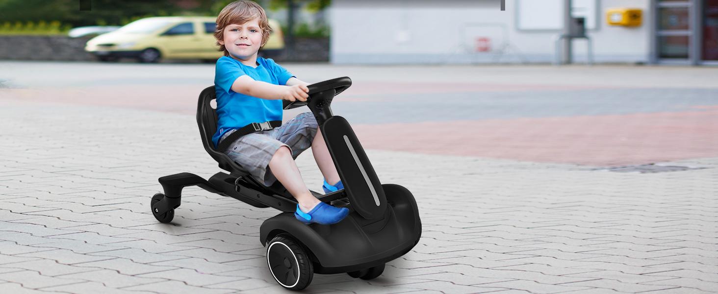 Costzon Ride on Drift Car, 6V Electric Ride-On Toy W/360-Degree Spin, 2-Position Adjustable Seat Up & Down/Front to Back, 2.6-3 MPH Max Speed, Horn & Engine, Drifting Go Kart for Kids 3+