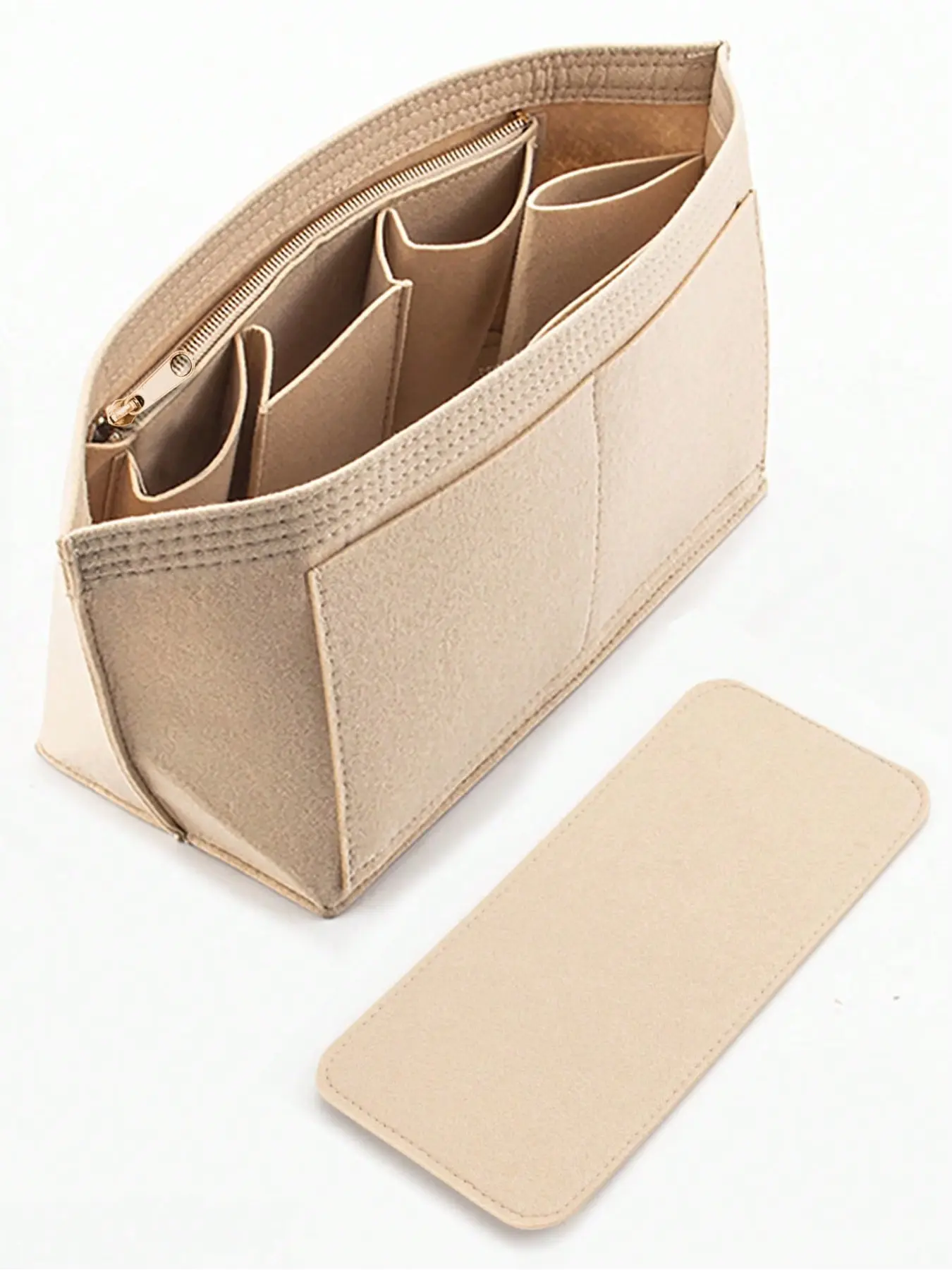 Felt Tote Bag Organizer Insert with Bottom Pad, Fit Longchamp MM 30 33 PM, Beige, Back to School Essential, Travel Organization Pouch, Travel Accessories