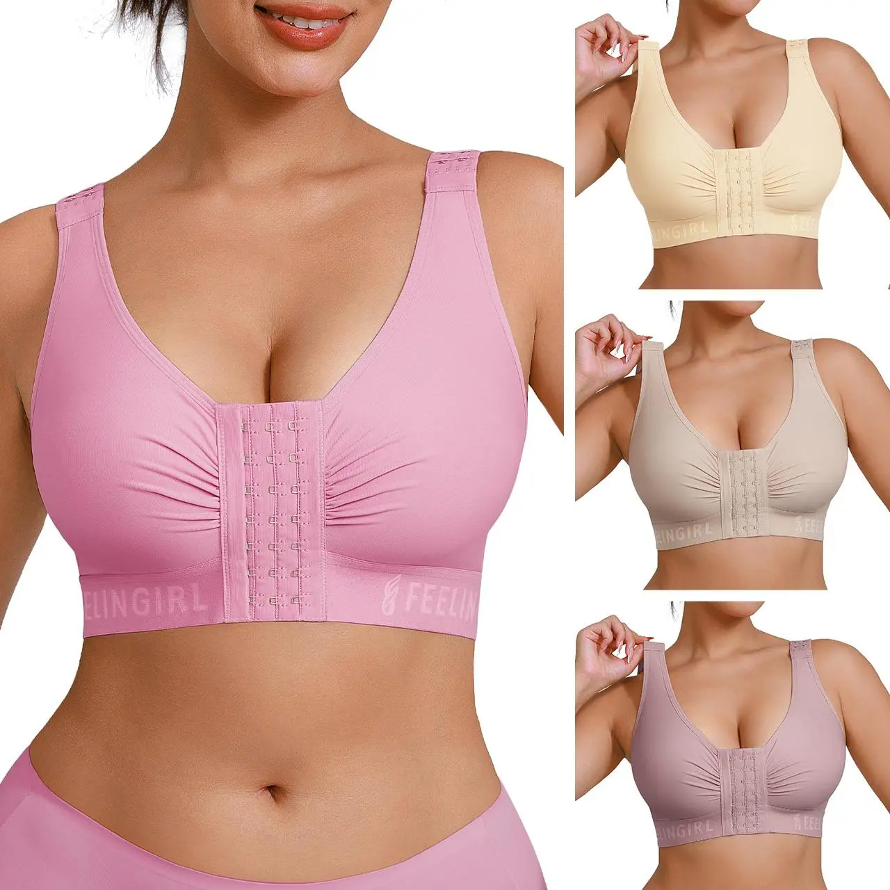 FeelinGirl Compression Bra for Women's Front Closure Bra with Adjustable Straps Wirefree Bra Soft Spandex Nylon Shapewear Tops Summervibes