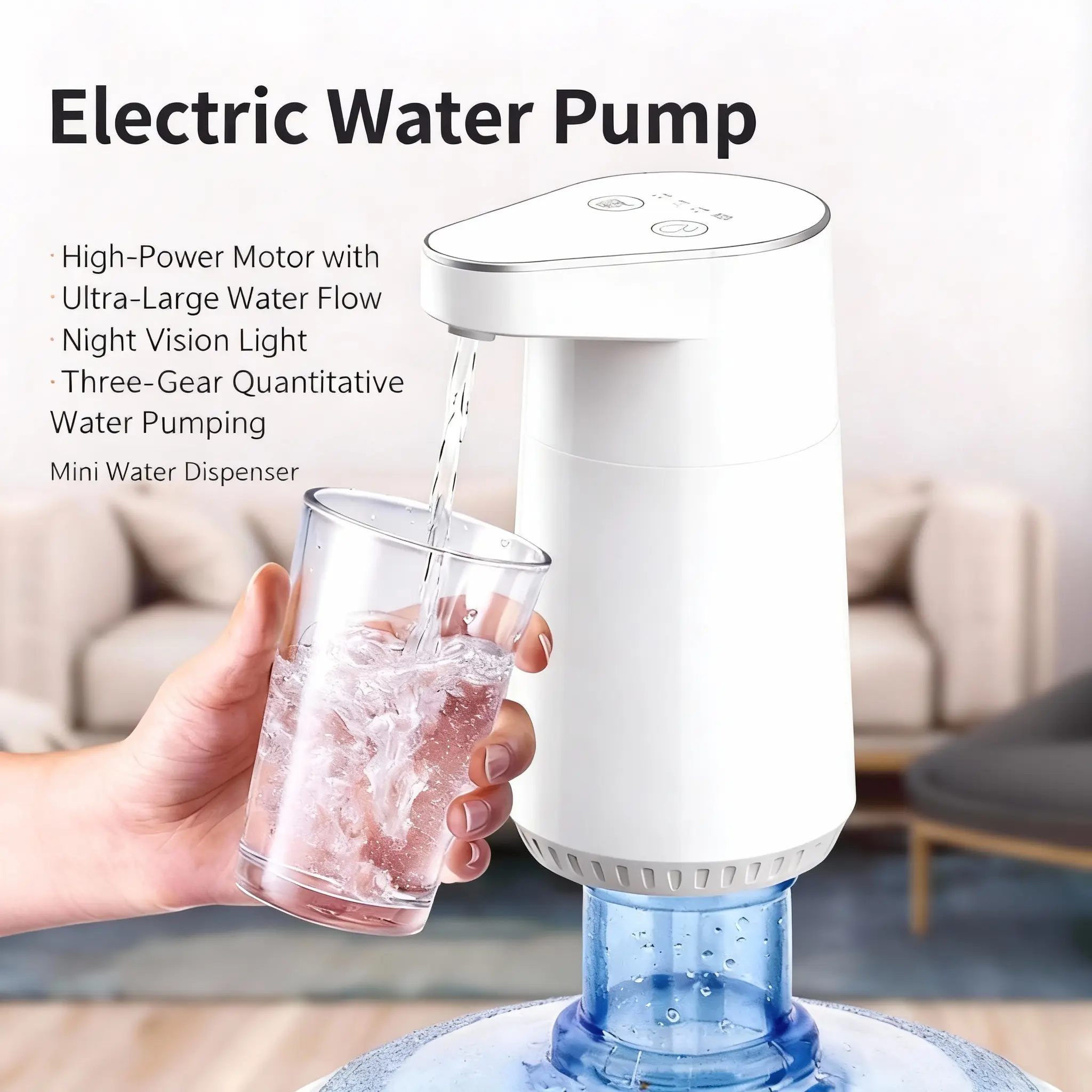 Electric Dual-Outlet Rechargeable Dispenser Pump for 5-Gal Jugs - Cold Beverage Countertop Water Dispenser with Night Vision Light, 3-Gear Quantitative Pumping, Cold Beverage Dispenser