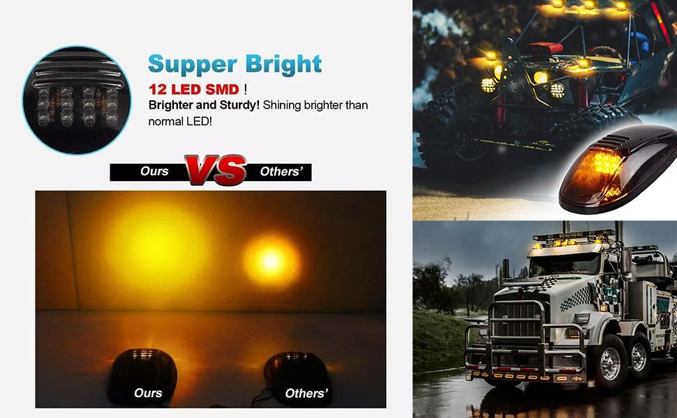 5 X Cab Marker Light, Compatible with 2003-2018 Dodge Ram 1500 2500 3500 4500 5500 Pickup Trucks Smoke Lens Amber LED Housing Cab Roof Running Lights, Top Clearance Light w/Wiring Pack