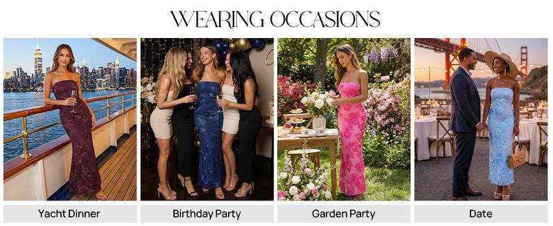 MEROKEETY Women's Floral Strapless Maxi Dress 2026 Summer Mesh Tube Bodycon Formal Wedding Guest Cocktail Party Long Dresses