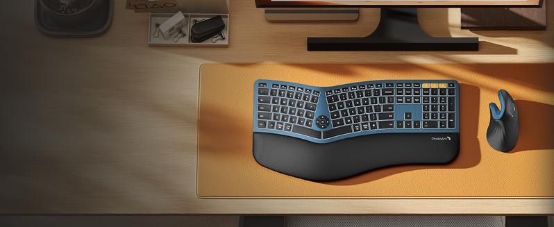 ProtoArc EK01 Plus Backlit Full Size Wireless Ergonomic Keyboard and EM11 NL Dual Bluetooth Vertical Mouse