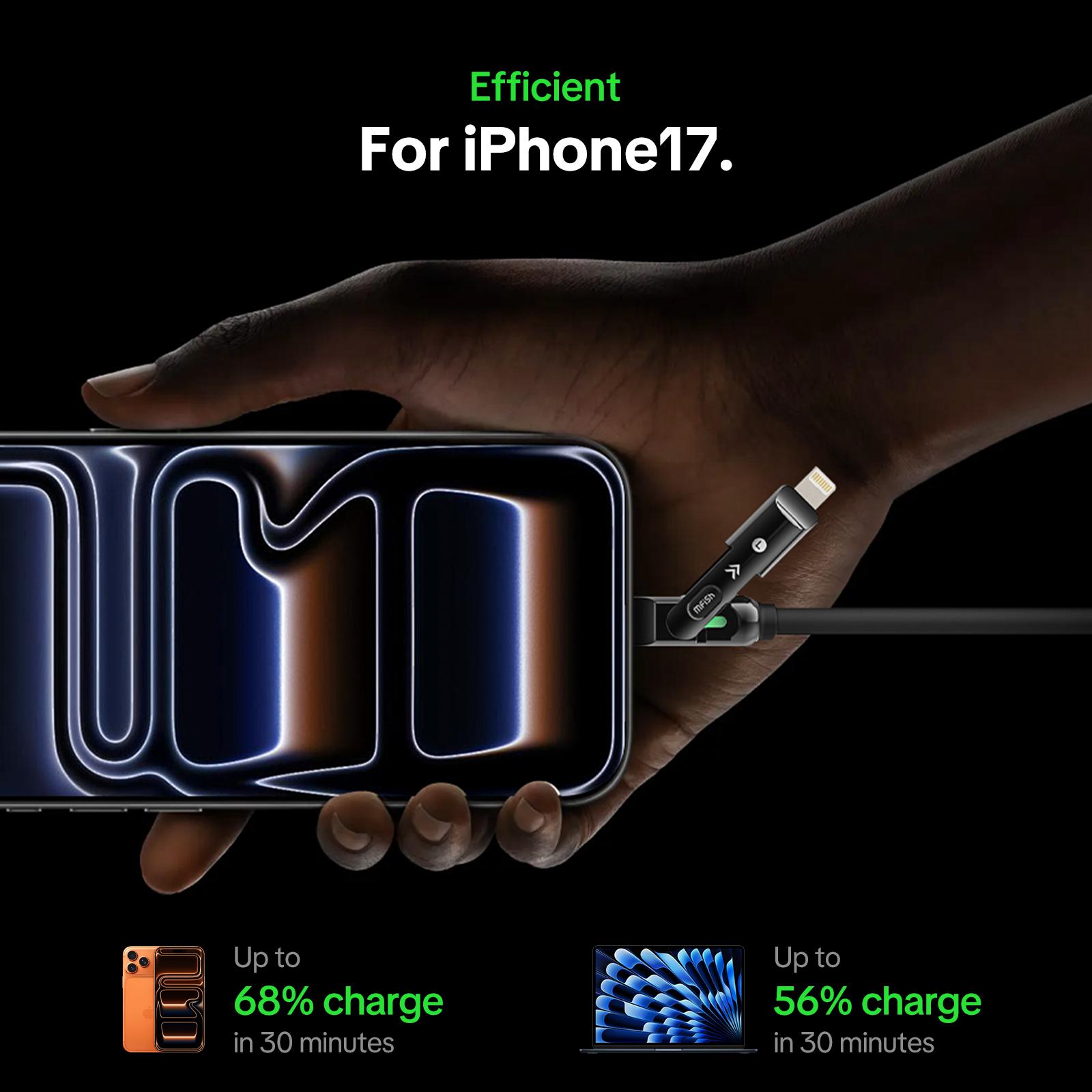 MFish Armored Dragon III 4-in-1 Multi 240W Max Fast Charging Cable with USB A Type C Lightning for iPhone 17& Samsung Laptops  Charger