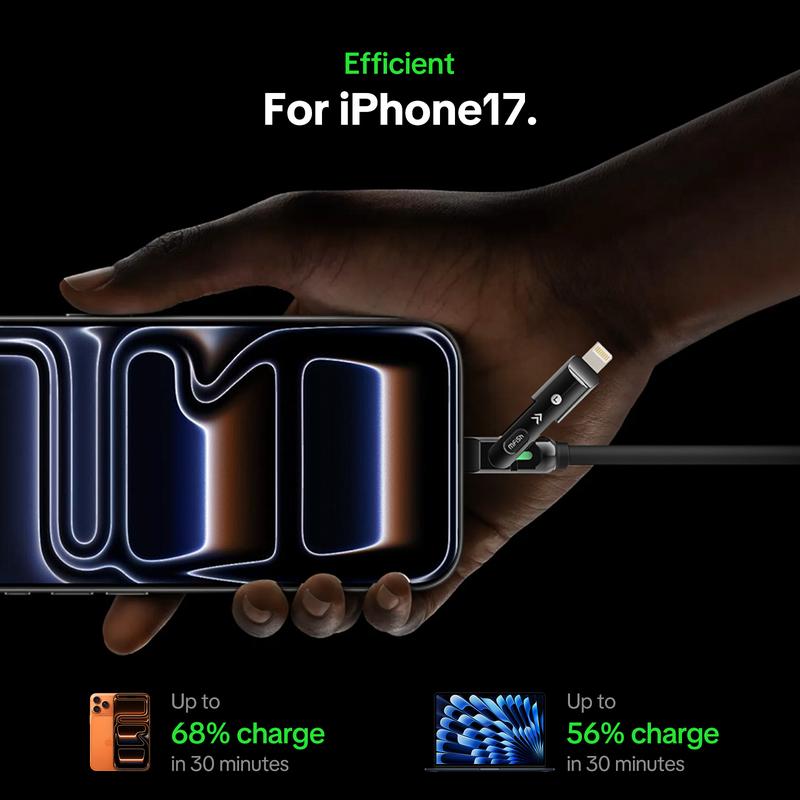 MFish Armored Dragon III 4-in-1 Multi 240W Max Fast Charging Cable with USB A Type C Lightning for iPhone 17& Samsung Laptops  Charger