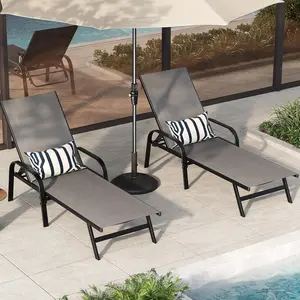 Outdoor Lounge Chair, Adjustable Patio Reclining Chaise with Textilene Fabric, Pool Lounge Chair with 5-Position Backrest for Patio, Garden, Poolside & Balcony,Set of 2