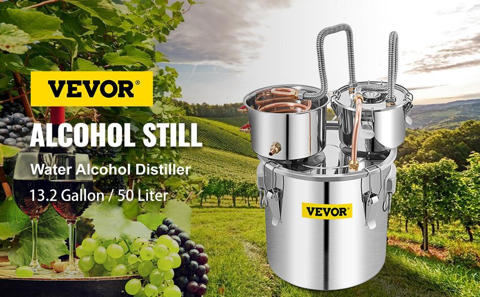 VEVOR Water Wine Distiller Stainless Steel, TikTokShopBlackFriday, Copper Tube With Circulating Pump, Home Brewing Kit Build-in Thermometer for DIY Whisky Wine Brandy Oil Utensils