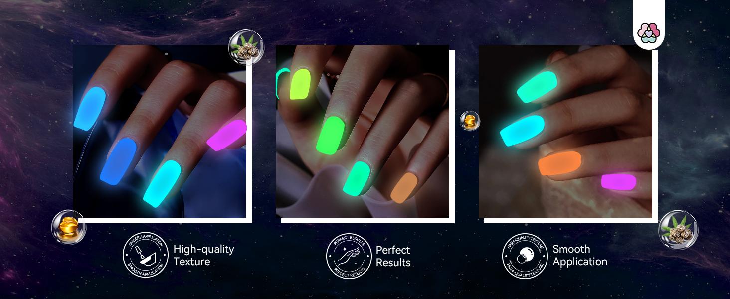 SAVILAND Glow-in-the-Dark Nail Polish Set: 12 Luminous Neon Vegan Shades Base & Top Coat Quick-Dry Formula Perfect for Salon Home DIY & Nail Art(All kits include a base coat and top coat for nail polish)