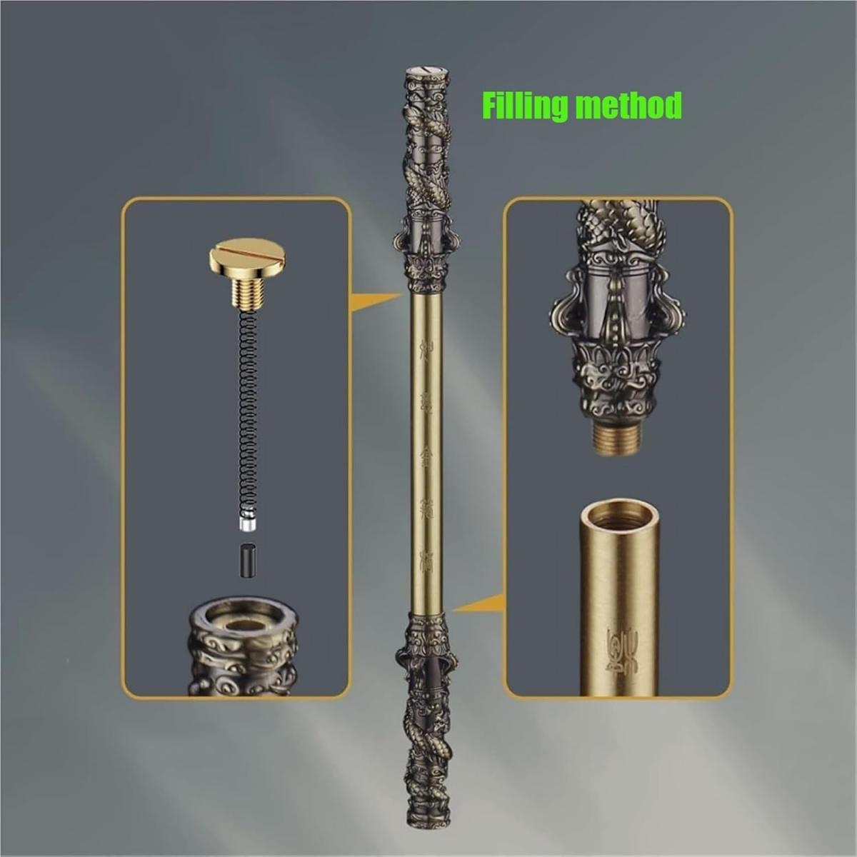 Retro Bronze Brass Nunchaku Kerosene Lighter Rotatable Decompression Rod Cool Wukong Design Rare Flame Gadget Large Oil Tank Novelty Collectible For Men BBQ Camping Outdoor Gift(NO Fuel)