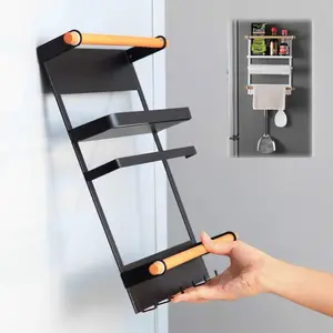 Magnetic Spice Rack,Kitchen Magnetic Shelf for Refrigerator Fridge Organizer with 2 Paper Towel Holders