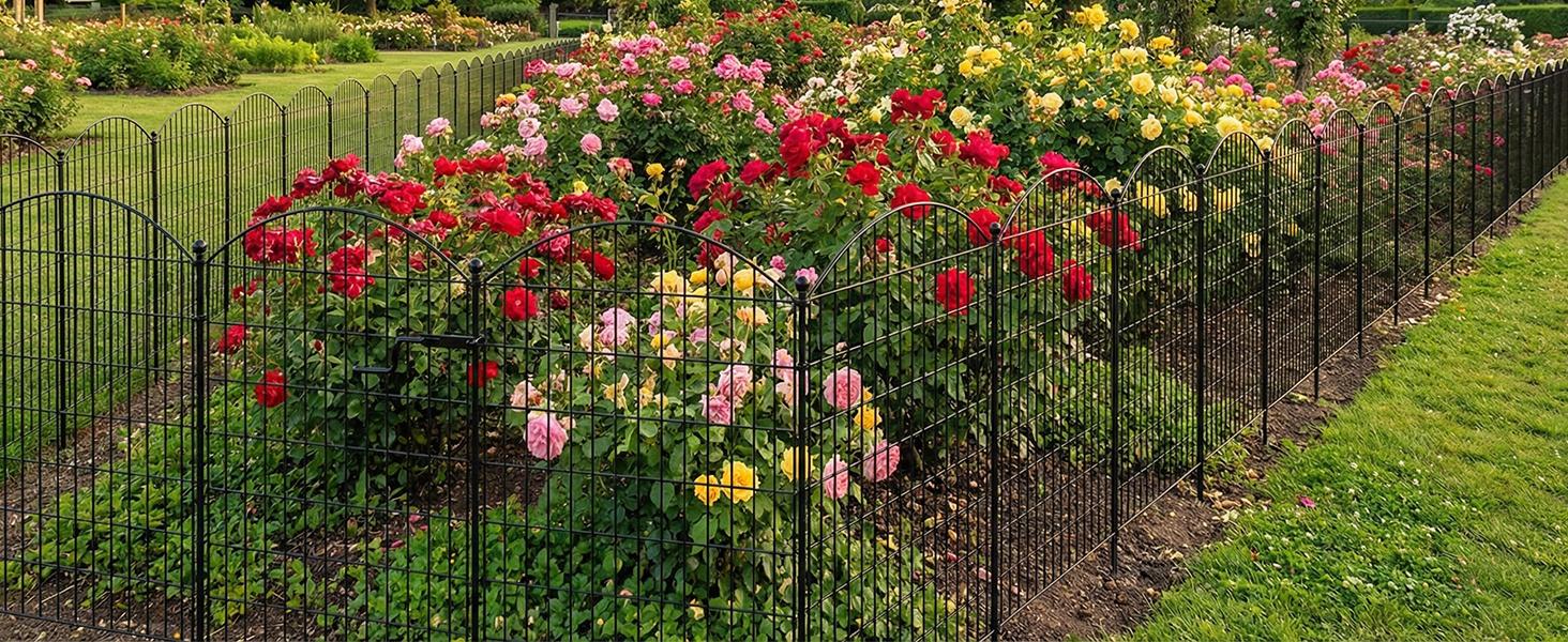 Lilypelle 7/13 Panels No Dig Fence with Gate, 40" H Garden Decorative Fence Animal Barrier for Dogs, Rustproof Metal Garden Edging Border for Outdoor, Yard, Patio