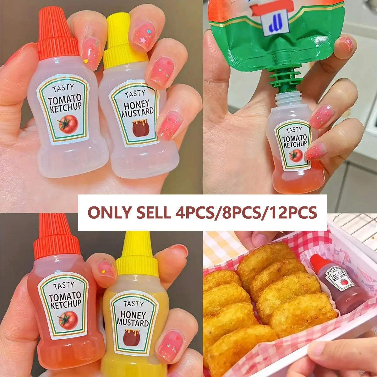 4/8/12pcs Mini Portable Condiment Ketchup Bottle, Condiment Containers, Ideal for Travelers & Office Use, Perfect for Lunches & Summer Picnics
