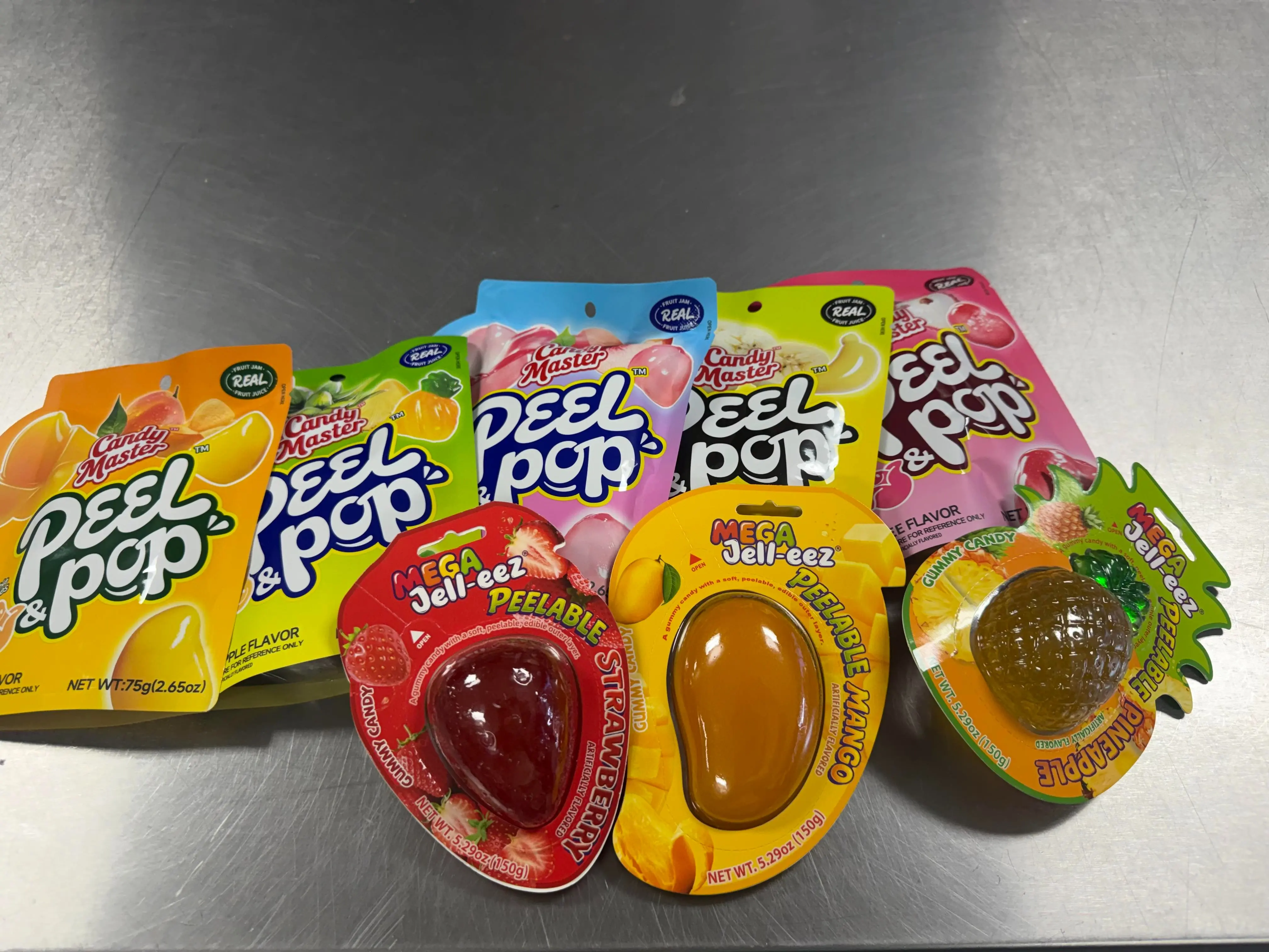 Peelable candy gummies or Jell-eez candies