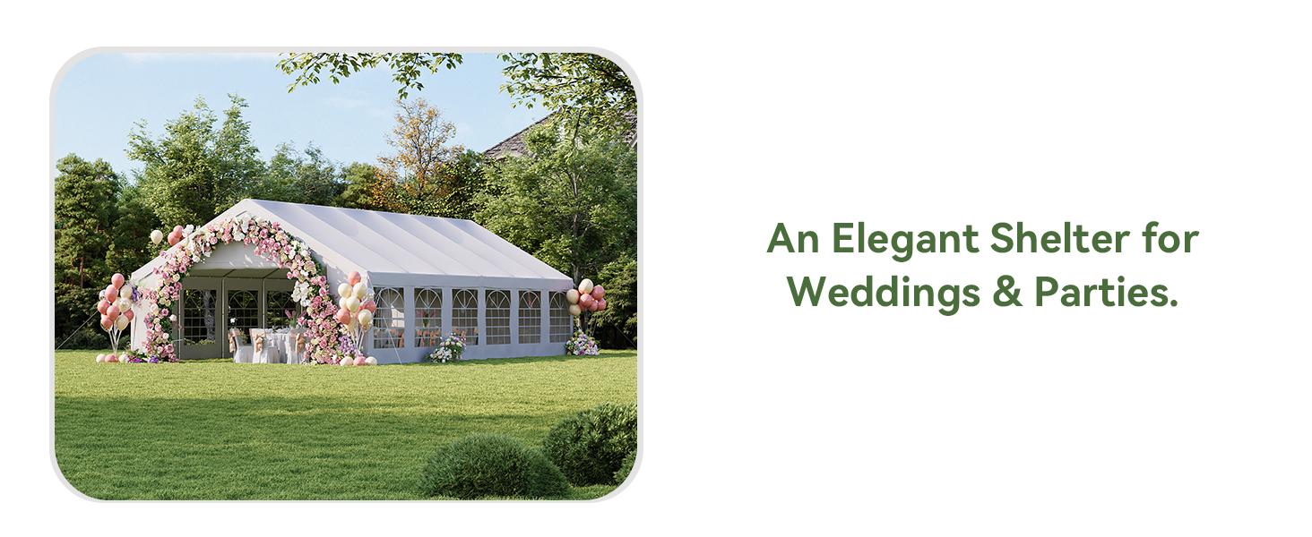 Aoxun Sturdy 20x40 Rectangular Foldable Outdoor Party Tent Canopy [Ships in 3 Packages] - Waterproof, Heavy-Duty Steel Frame, Removable Sidewalls, Easy-Access Roll-Up Door, Easy Setup for Large Groups, Birthday Parties, Camping, White