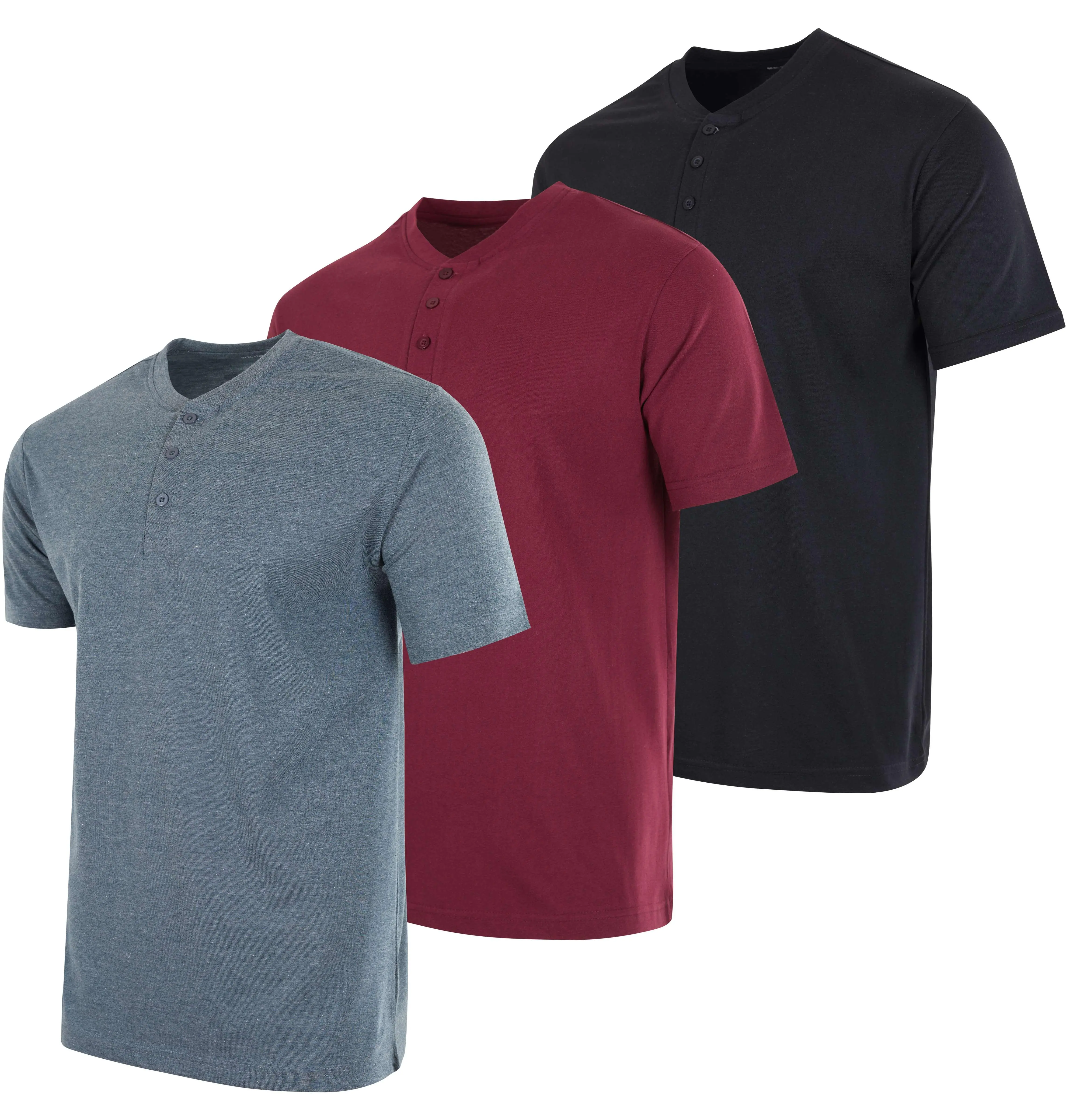 Real Essentials 3 Pack: Men's Cotton Short Sleeve Henley T-Shirt - Casual Work Activewear Tee (Available In Big & Tall)