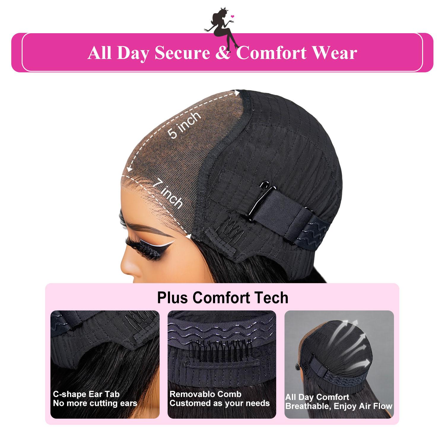 [New In] BGMgirl Blowout Short Bob Straight 7x5 Lace Wear Go Wig Pre-Bleached Tiny Knots Pre-Styled C Part Design Glueless Human Hair Wig Fashion Look eve valentines day gift