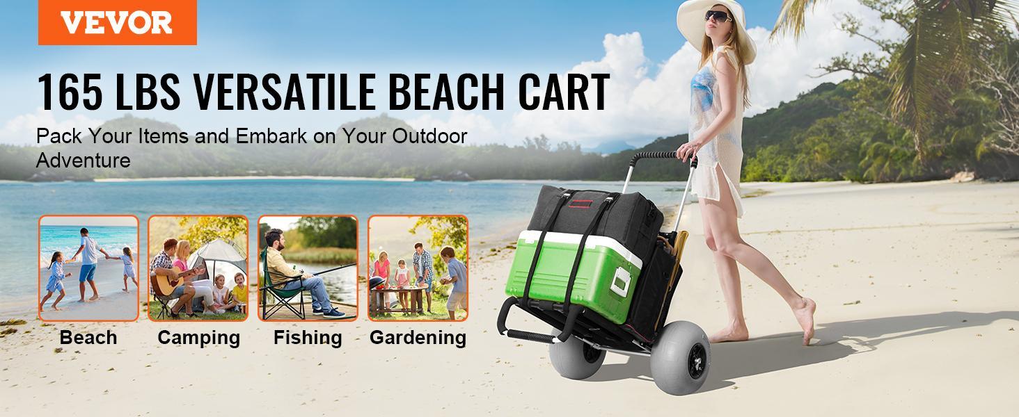 【FathersDayGift】VEVOR Beach Dolly with Big Wheels for Sand, 29.9" x 15.4" Cargo Deck, w/ 12" BIG Wheels, 165LBS Loading Capacity Folding Sand Cart & 27" to 44.7" Adjustable Height, Heavy Duty Cart for Beach VEVOR Super Brand Day
