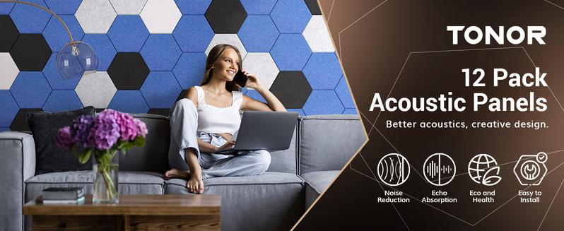 TONOR High-Density Soundproof Panels, Black Acoustic Panels for Studio, Office, and Home Use,Waterproof & Odorless, 100% Polyester Fiber TONOR High-Density Soundproof Panels, Black Acoustic Panels for Studio, Office, and Home Use,Waterproof & Odorless, 100% Polyester Fiber