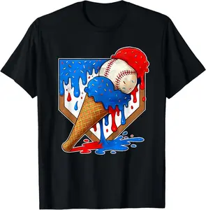 Distressed Baseball Boys Ice Cream Drip Baseball Boys Youth T-Shirt - Crewneck Men Women Youth Boys Girl T-shirt Cotton Fabric