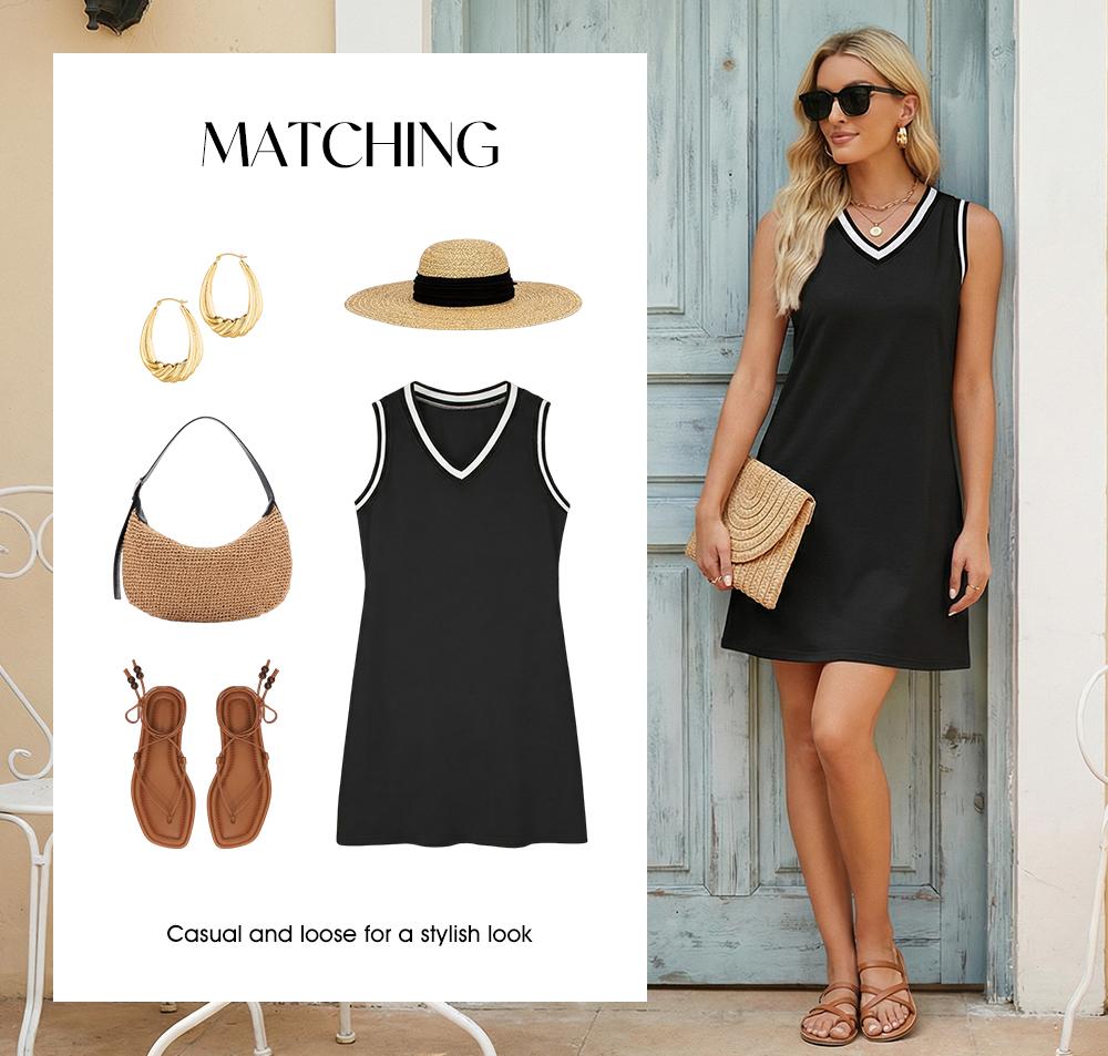 EVALESS Womens Summer Casual Dresses V Neck Sleeveless Contrast Striped Beach Vacation Dresses 2026 Fashion Womenswear Springtok Outfits