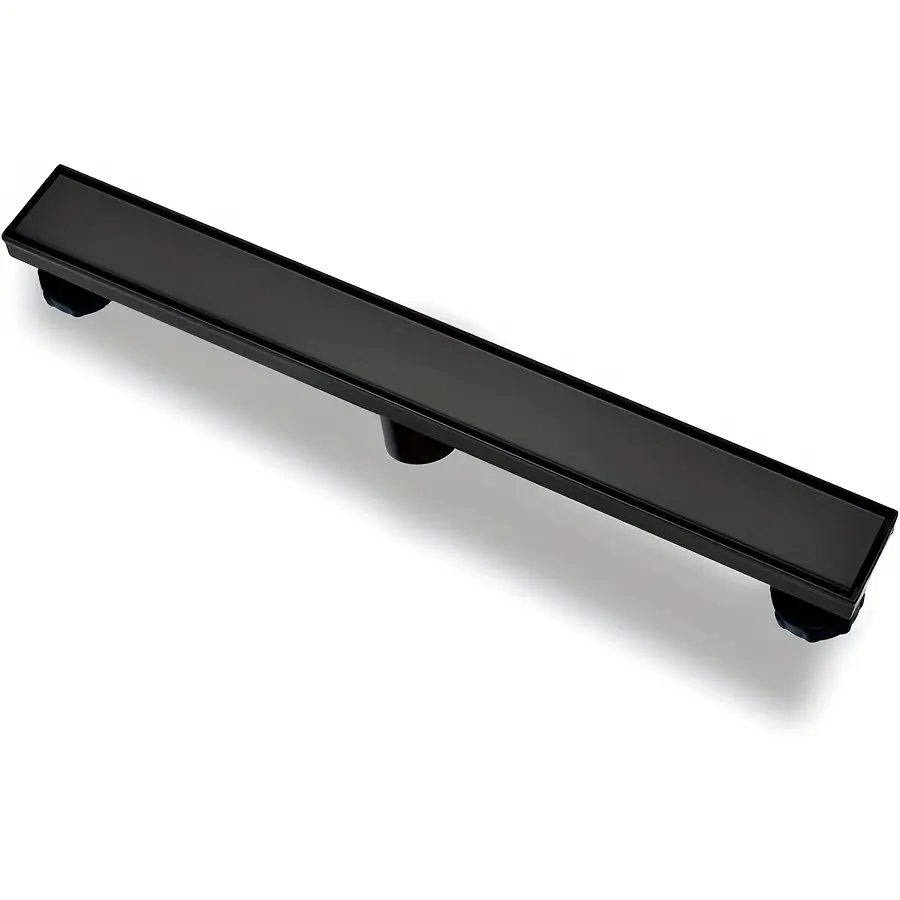 Linear Shower Floor Drain, Black 24 Inch 304 Stainless Steel Bathroom Drains Kit, Rectangular Shower Trench Drain with Reversable Tile-in Pattern Drain Cover & Hair Catcher