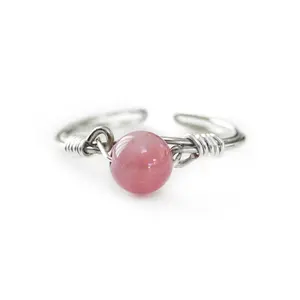 ROSE QUARTZ RING; Handmade Adjustable Pink Gemstone Ring, Wire Wrapped Silver Ring, Minimalist Jewelry Gift, Rose Quartz