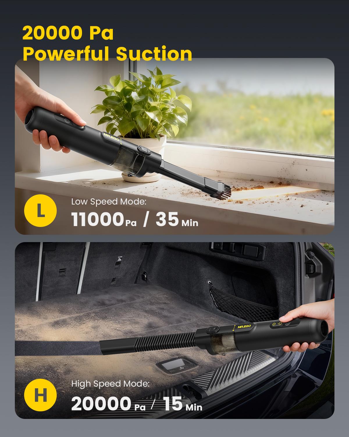 MR.EGO 20000Pa, Car Vacuum Portable Cordless, 4-in-1 Mini Vacuum Cleaner with 20,000Pa Powerful Suction, Green LED Light, Type-C Charging, 2 Suction Modes, Ultra-Light for Car, Home, Desk, Keyboards (Black) MR.EGO 20000Pa, Car Vacuum Portable Cordless, 4-in-1 Mini Vacuum Cleaner with 20,000Pa Powerful Suction, Green LED Light, Type-C Charging, 2 Suction Modes, Ultra-Light for Car, Home, Desk, Keyboards (Black)