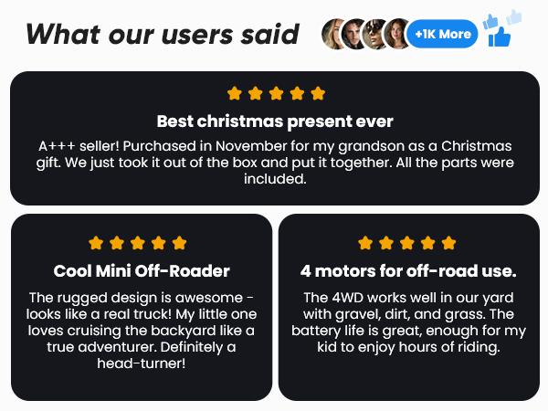 Hikiddo 4WD Kids Ride on Truck Car, 12V 4WD 7Ah Ride on Toy Electric Cars for Kids w/ Remote, Bluetooth, 4x75W Motors