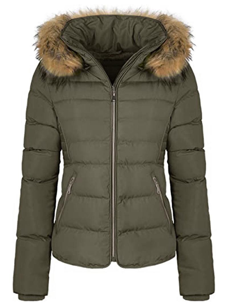 Women's Winter Quilted Puffer Coat Fleece Lined Warm Jacket with Removable Faux Fur Hood and Zipper Womenswear Comfortable Women's Winter Quilted Puffer Coat Fleece Lined Warm Jacket with Removable Faux Fur Hood and Zipper Womenswear Comfortable