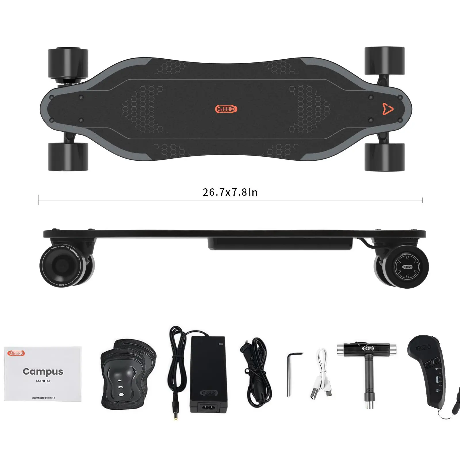 MEEPOBOARD Electric Skateboard - 7-Ply Maple Mini Cruiser, Beginner Complete Skateboard, 15.5 MPH Top Speed, M5 Remote for Commuting, Easy Braking And Acceleration, Fast Charging In 1.5 Hours, Smooth Ride On Pavement, Up To 15.5 Mph, Skateboard Setup