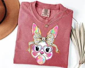 Comfort Colors Girls Easter Shirt, Bubblegum Bunny Shirt, Coquette Easter T-Shirt, Youth Easter Outfit, Easter Basket Gift