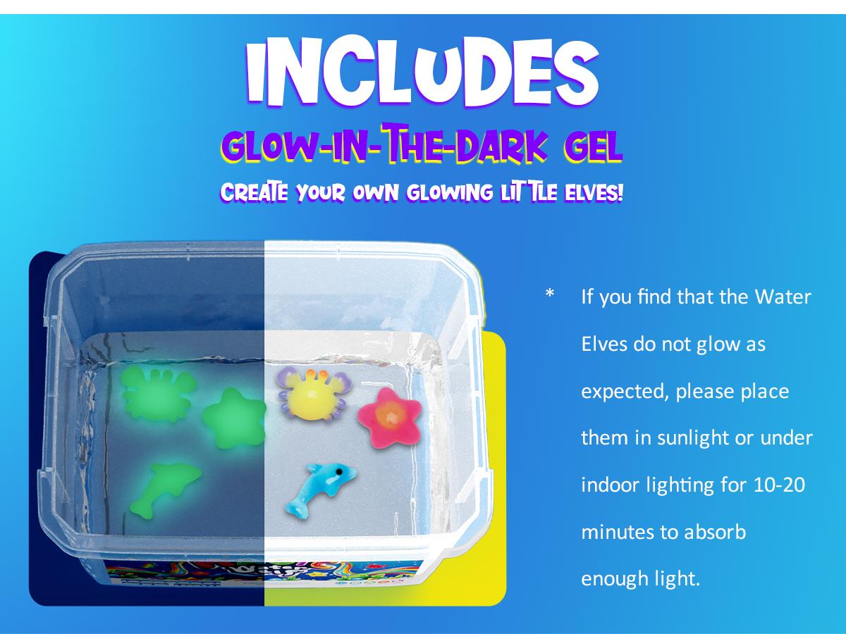 Kiditos Glow in the Dark Magic Water Elf Toy Kit Aqua Fairy Water Gel Kit with 8 Magic Gels & 10 Molds Create DIY Summer Toys for Kids
