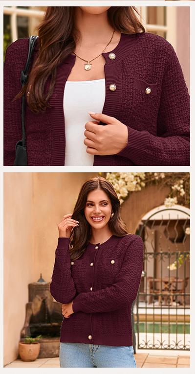 GRACE KARIN Womens Open Front ButtonDown Long Sleeve Texture Knit Cardigan Sweaters with Pockets