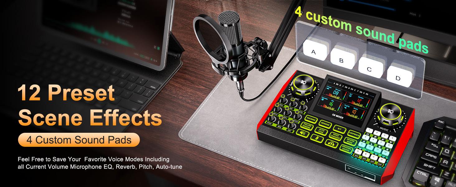 Tenlamp G9 Series Live Streaming Sound Card with Voice Changer, Dual-Level Noise Reduction & Built-in 2000mAh Battery Mixer for Live Streaming, Singing & Video Production (Optional Microphone Kit)