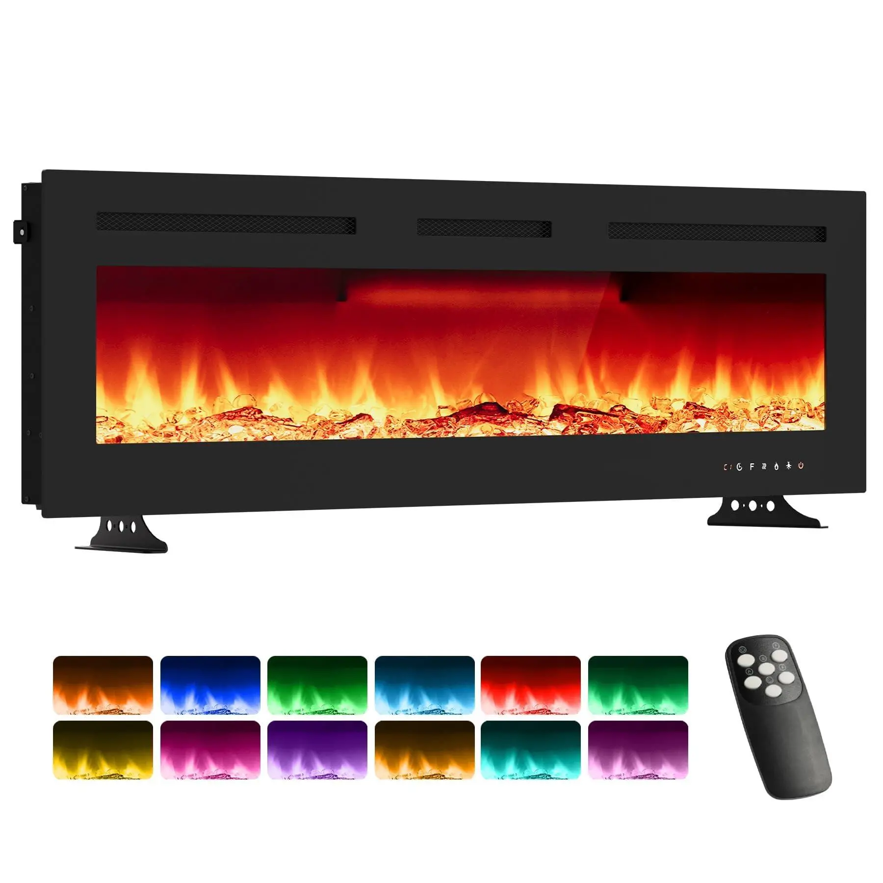 50" Smart Electric Fireplace - Wall Fireplace Electric with Remote Control,1500/750W Ultra Narrow Frame Wall Mounted Fireplaces with 3 Heating Modes - 12 Flame Colors, Timer,Cool to Touch,50"×4"×17"
