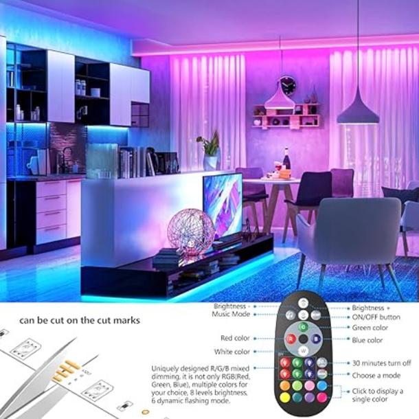 [Limited Time Deal] 100Ft Music Sync Color Changing LED Strip Lights with Remote, App Control, Built-in Mic (APP+Remote+Mic) Female Male Anniversary Auspicious Birthday Daily Engagement Fabric Valantine