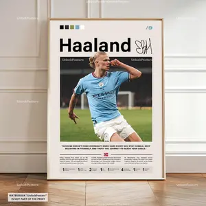 Erling Haaland Poster, Haaland Manchester City, Framed Manchester City Print, Football Striker Decor, Soccer Star Artwork, Haaland Wall Art