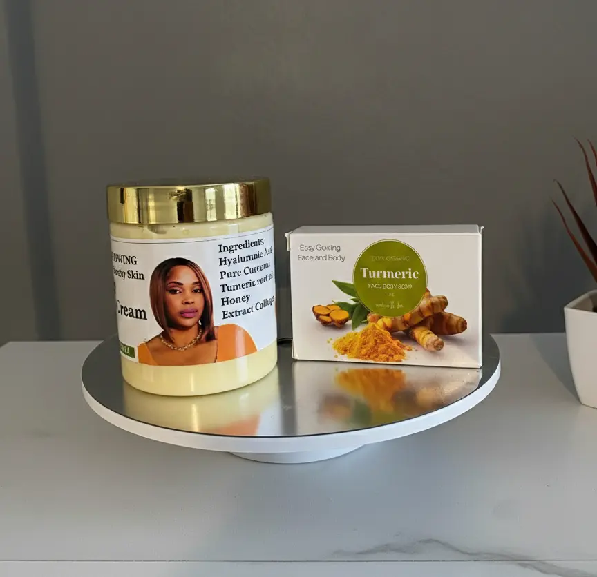 Set Of 2 Pieces, EASYGLOWING Turmeric Mini Skin Care Set – Face Cream & Cleansing Soap