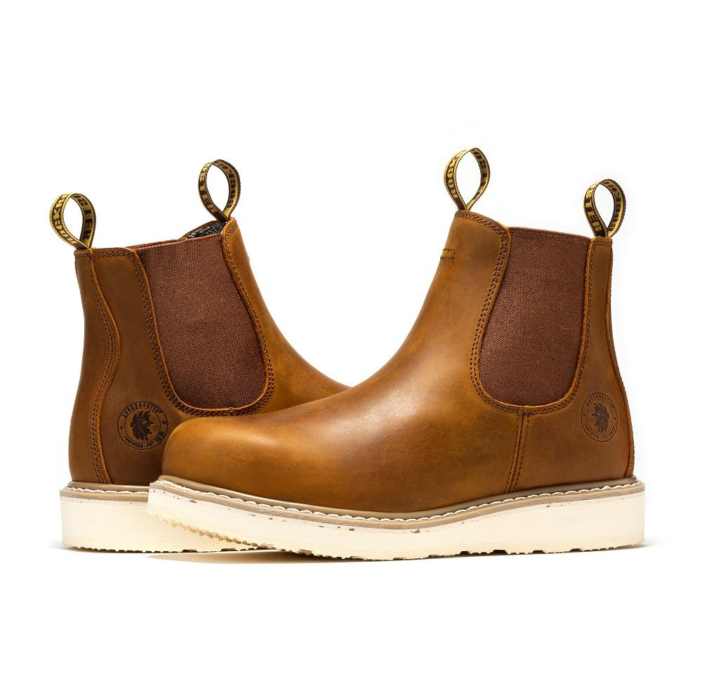 ROCKROOSTER Steel Toe Work Boots for Men Round Toe Full Grain Tumbled Leather Slip Resistant Safety Shoes - Boy Footwear Closed