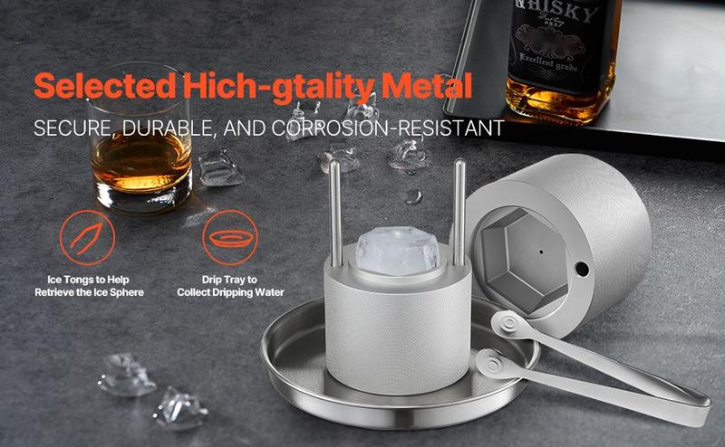 Ice Diamond Press Ice Ball Maker Kit 2.4-Inch Diamond Ice Press For Whiskey Cocktails And Bourbon, Round Ice Sphere Ball Maker, Bar Tool Accessory, Durable Stainless Steel Ice Maker For Home Bar And Entertaining