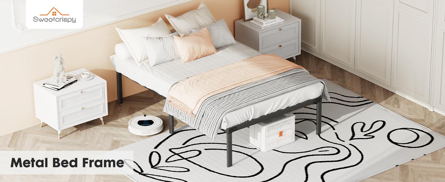 Metal Bed Frame,Twin Size Bed Frame with Storage Space,Heavy Duty Sturdy Mattress Foundation,Easy Assembly,No Box Spring Needed, Black,12 Inch,Twin