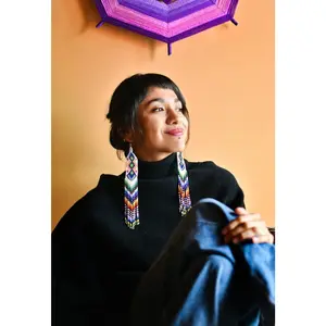 Kaleidoscope - Long Native Beaded Earrings with Intricate Color & Movement - Handmade by Mexican Artisans - Mother Sierra