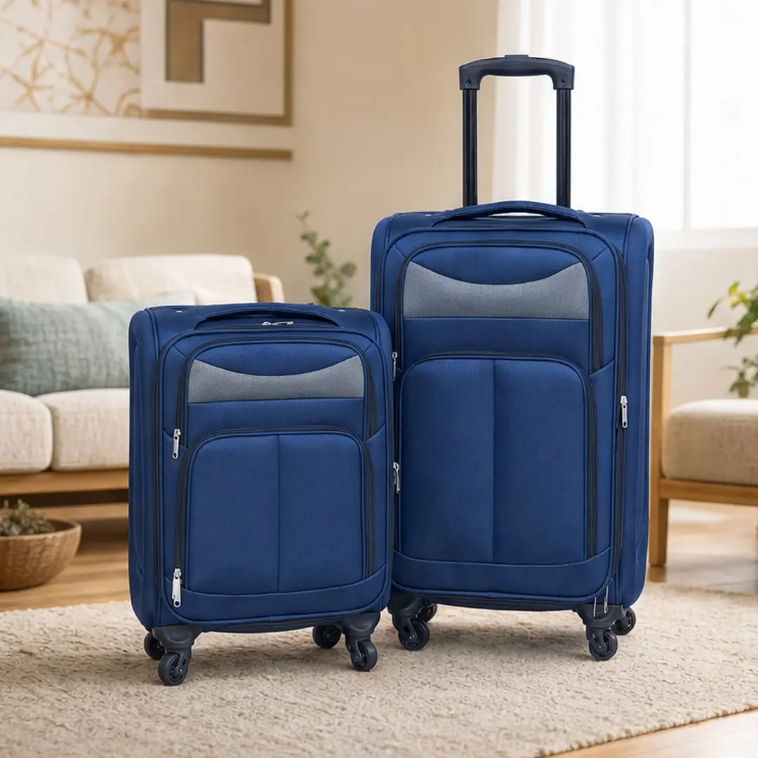 Oxford Fabric Luggage Set 2-Piece Softside Suitcase 20+24 Inch Trolley Case with 360° Spinner Wheels, Ergonomic Handle, Navy Blue, Water-Resistant Travel Bag for Men Women, Lightweight Durable Carry-On, Navy Blue Color Options