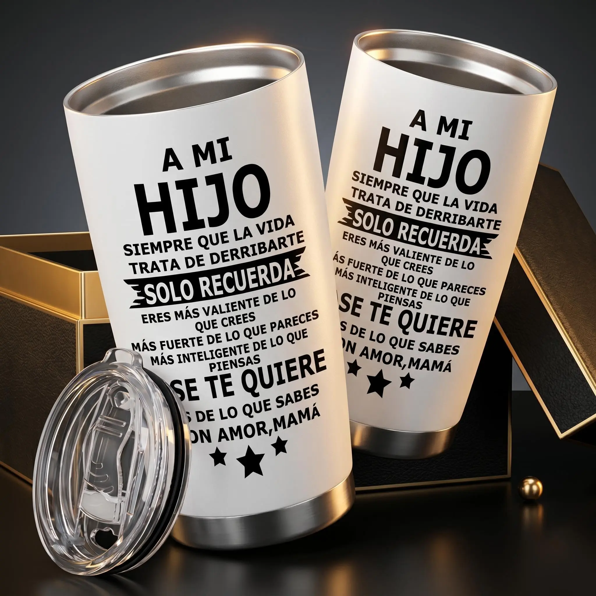 20oz Insulated Tumbler with Lid, Spanish Inspirational Quote Stainless Steel Vacuum Travel Mug, from Mom/Dad to Son/Daughter, Double Wall Motivational Cup, Birthday Back to School Christmas Gift for Teen Boys Girls，BPA free travel mug for teens, Flasks, B