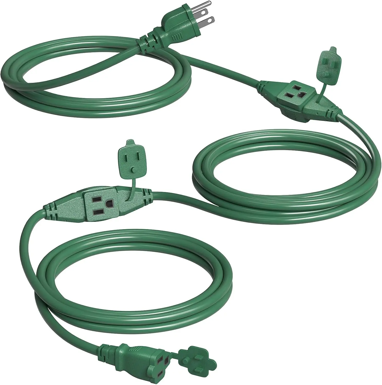 SURAIELEC 25 FT Outdoor Extension Cord with Multiple Outlets, 3 Outlet Multi Plug Power Cord, 16/3 Gauge SJTW, Weatherproof for Landscape, Christmas Tree Lights, Halloween, Holiday Decorations, Green