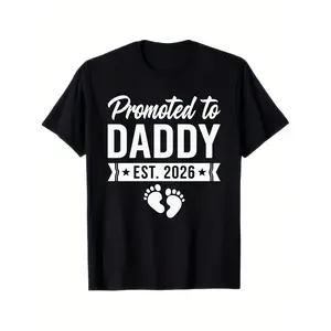 Men'S Promoted to Daddy EST 2026 Baby Feet Graphic T-Shirt| 100% New Dad Announcement Gift, Funny Pregnancy Reveal Shirt with Footprints & 2026 Due Date, Casual Crewneck Short Sleeve Tee, Pure, All-season Wear