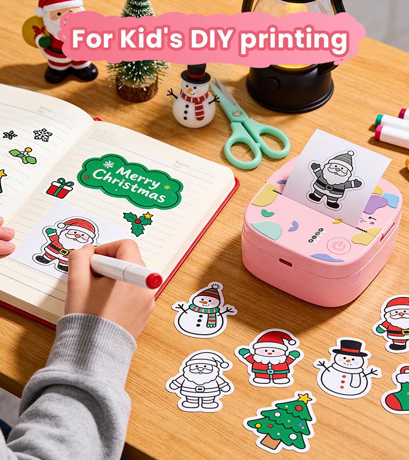 [Valentines'DaySale] XenGro Mini Sticker Bluetooth Printer included 3 Roll label Thermal Pocket Printer,Inkless Portable Printer B&W Printing Only for Study Notes, Photos, Memos, Lists, Journals Printing Machine Sticky Label, Birthday Gifts for Girls Boys