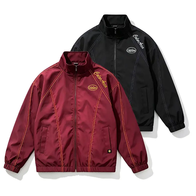 Men's Unisex Plus-Size Vintage Embroidery Sports Jacket - Stand Collar, Zipper, Lightweight Windbreaker Streetwear Clothes with Loose Fit Plain Standard Outfits for Autumn Outdoor Wear Gift, Casual