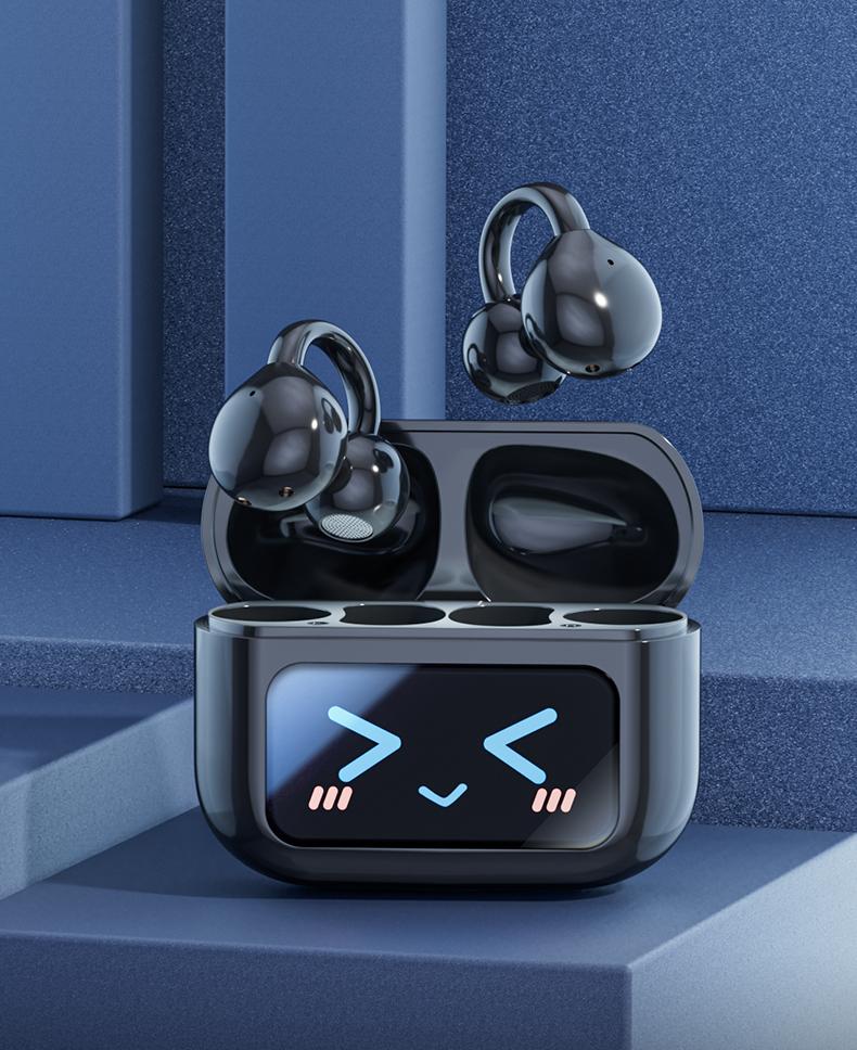 HYUNDAI M100 Clip-On Ear Headphones with Audio-Visual Touch Screen, Wireless Audio Headphones for Music & Phone Calls, Sport Waterproof & Sweatproof, with 2025 Bluetooth 6.0 for Faster, Stable Connection & Low Power Use