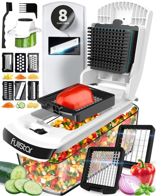 Fullstar Vegetable Chopper and Spiralizer - Food Chopper with Container, Fruit Slicer, Kitchen Gadgets & Accessories, Home Essentials (4 in 1, White) Dicer Dishwasher Safe Fullstar Vegetable Chopper and Spiralizer - Food Chopper with Container, Fruit Slicer, Kitchen Gadgets & Accessories, Home Essentials (4 in 1, White) Dicer Dishwasher Safe